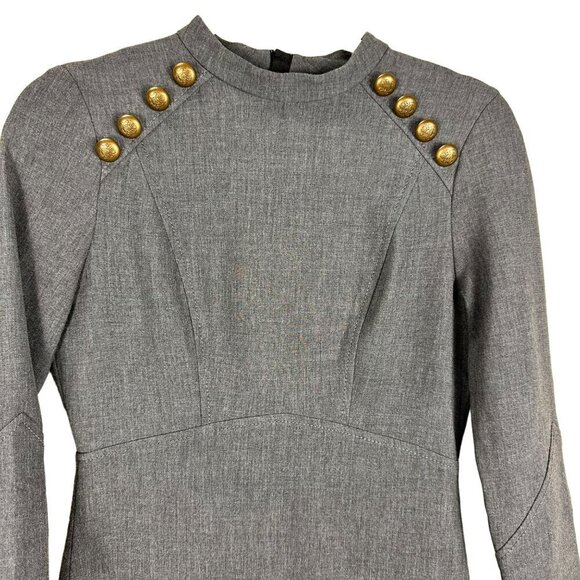 Zara Woman Gray Tweed Pencil Tube Nautical Button Midi Dress Medium‎ - Picture 4 of 15